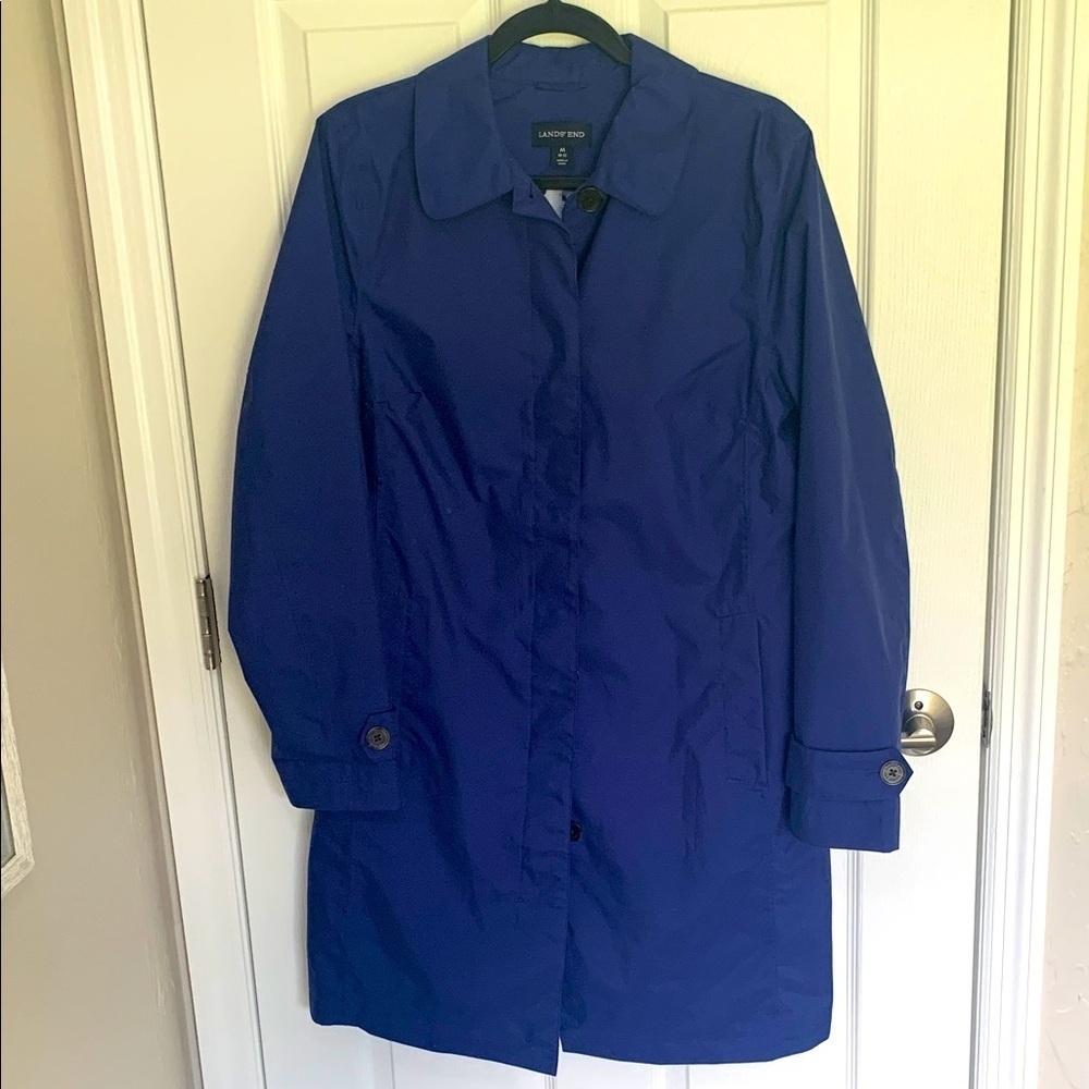 Lands End blue trench, rain coat size medium